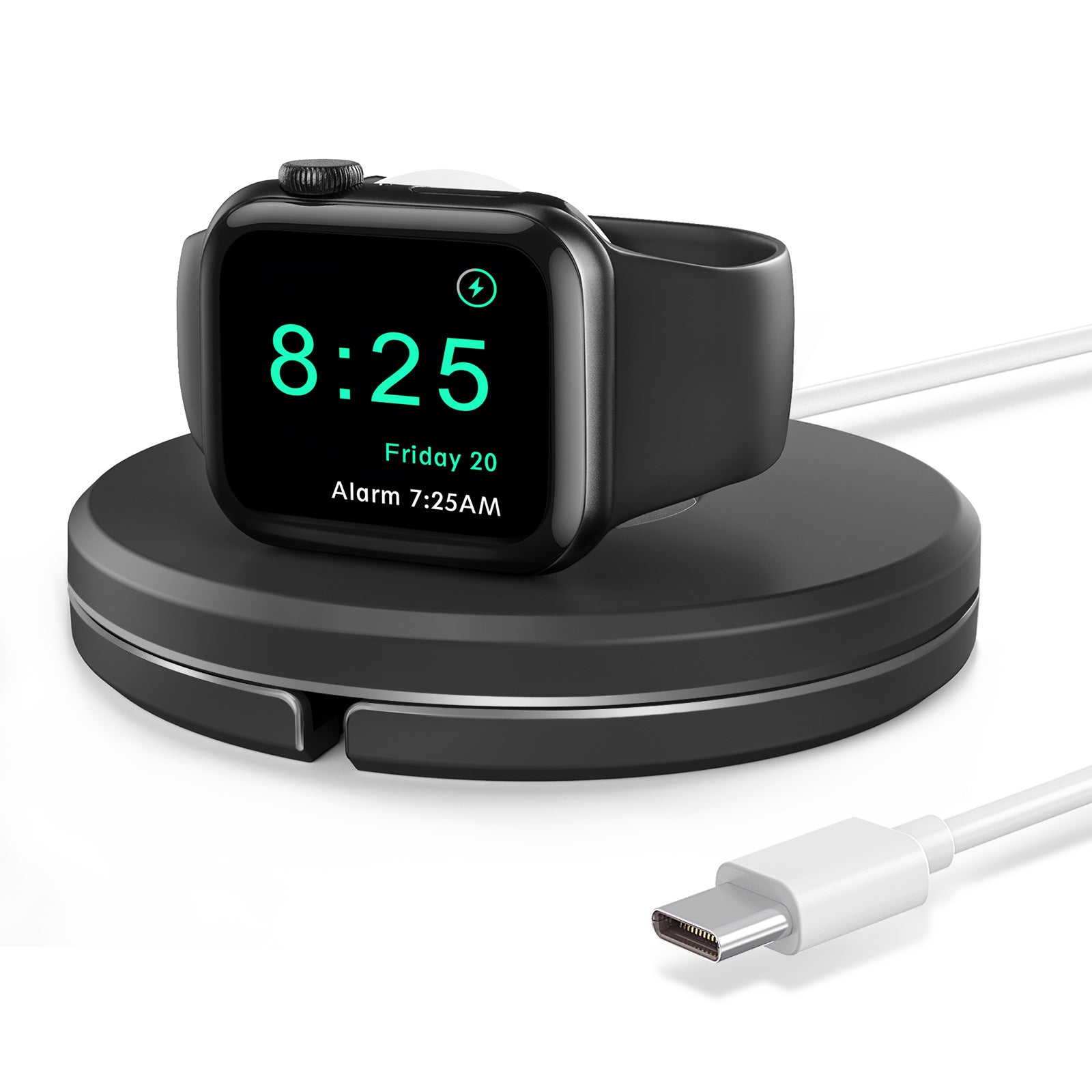 Type-C Smart Watch Charging Stand Holder Desktop Cable Winder Charger Cradle for Apple Watch Series - Black