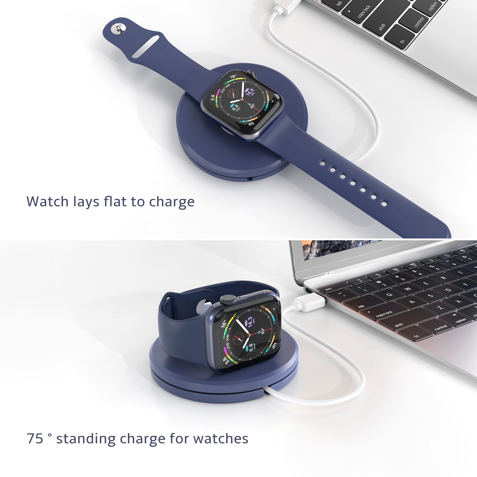 Type-C Smart Watch Charging Stand Holder Desktop Cable Winder Charger Cradle for Apple Watch Series - Black