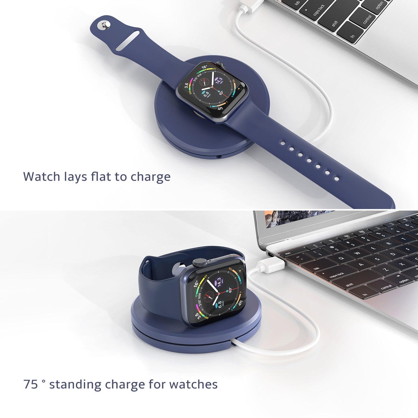 Type-C Smart Watch Charging Stand Holder Desktop Cable Winder Charger Cradle for Apple Watch Series - Black