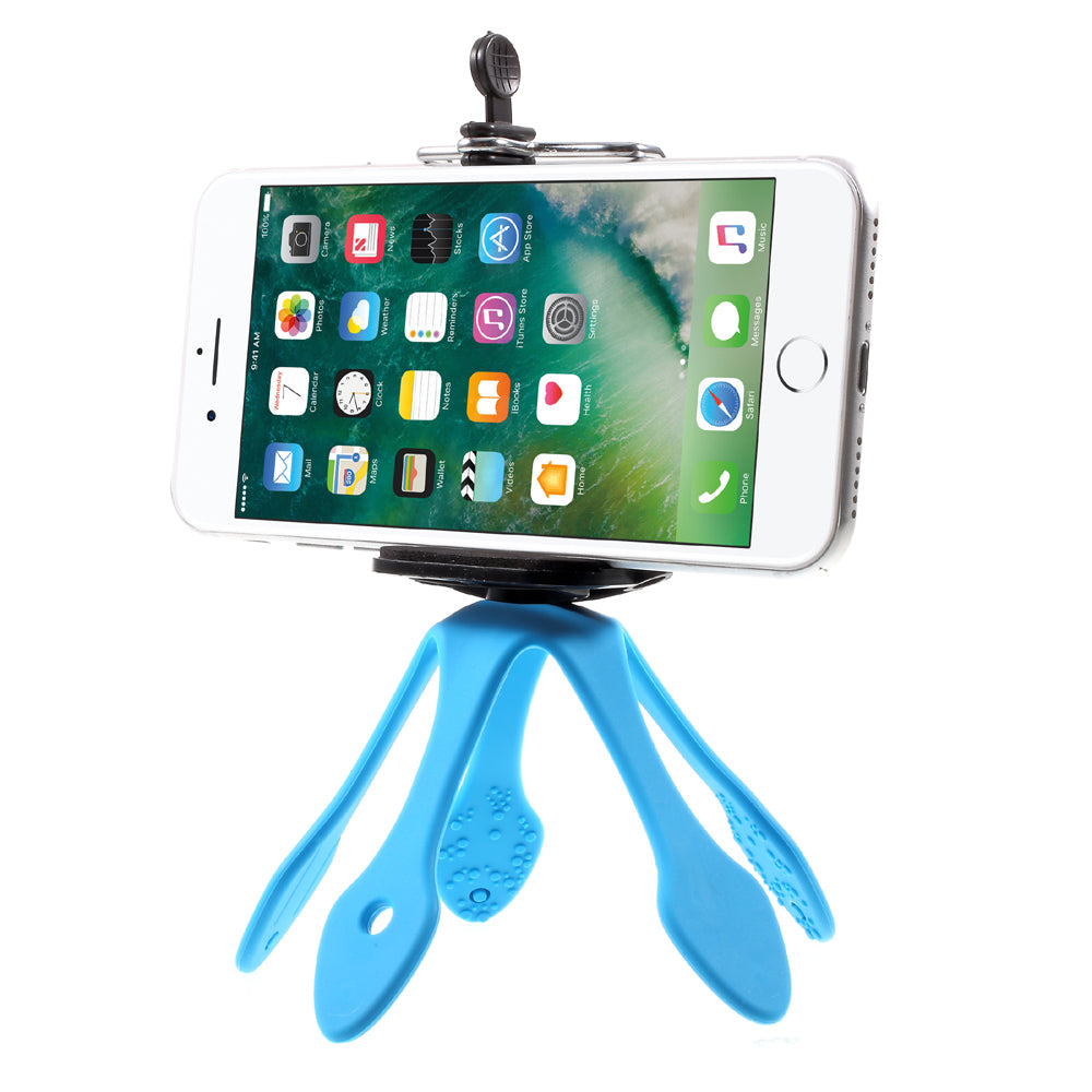 Octopus Shape Adaptable Phone GroPro Stand Holder for iPhone Samsung GoPro, Clamp Width: 5-8.5cm - Blue