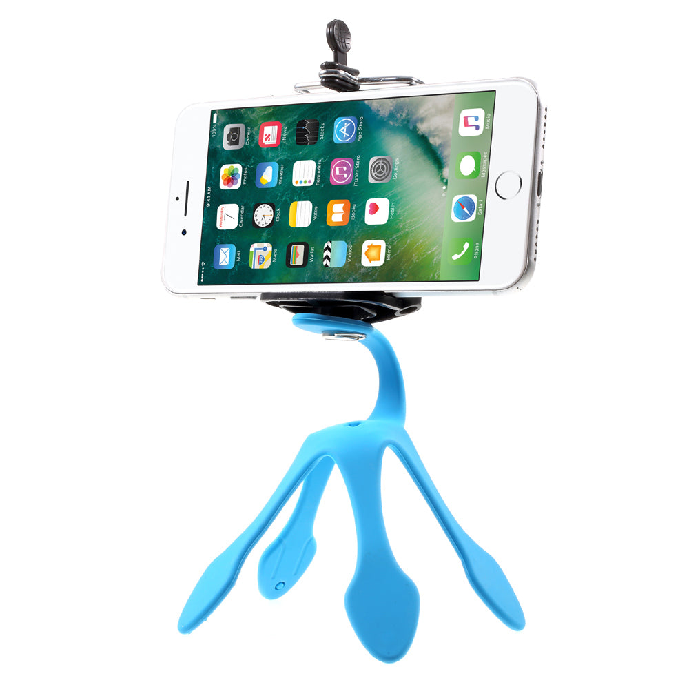 Octopus Shape Adaptable Phone GroPro Stand Holder for iPhone Samsung GoPro, Clamp Width: 5-8.5cm - Blue