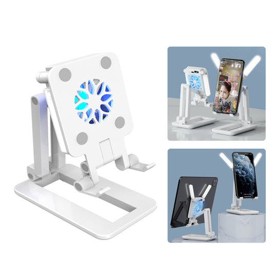 Foldable Light Fan Phone Holder Extendable Cooling Adjustable Cellphone Desk Bracket