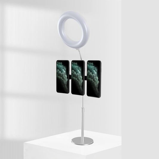 R-JUST Cell Phone Holder for Live Stream/Makeup Magnetic Phone Holder 3 Modes LED Fill Light - Silver
