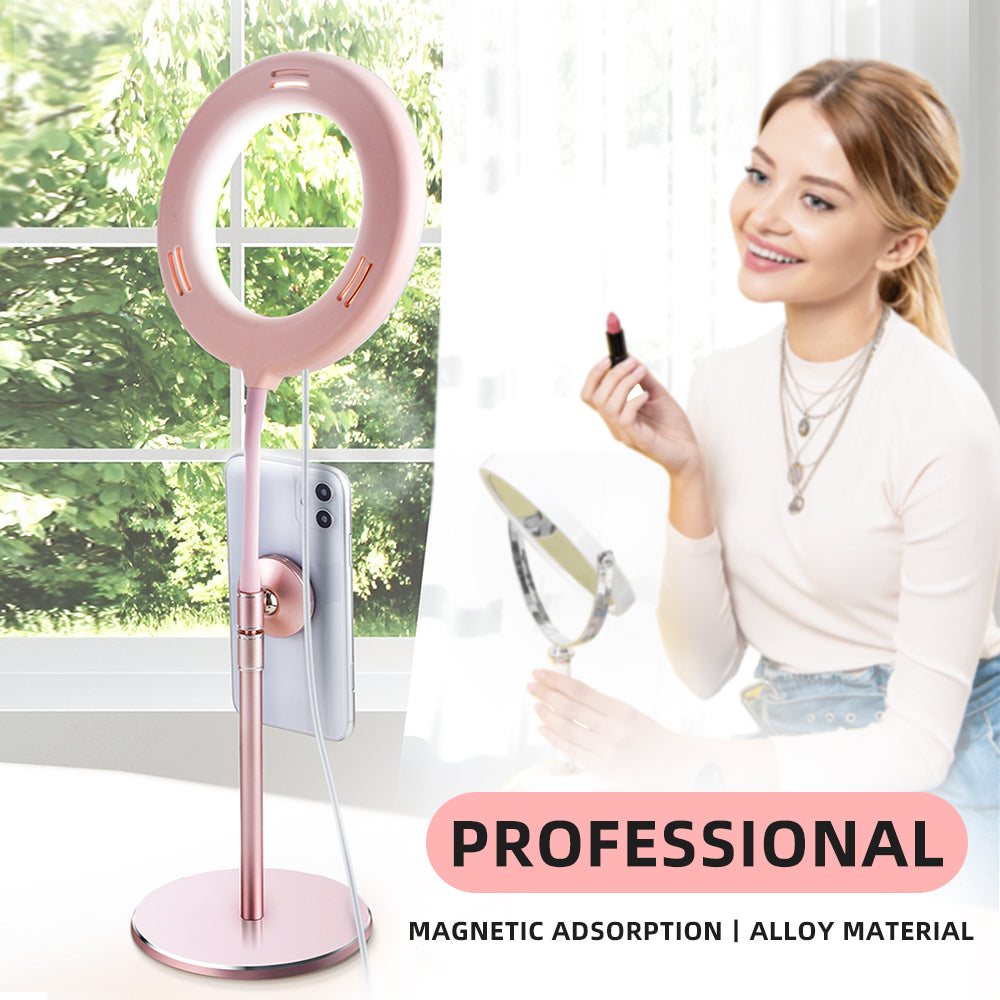 R-JUST Cell Phone Holder for Live Stream/Makeup Magnetic Phone Holder 3 Modes LED Fill Light - Silver