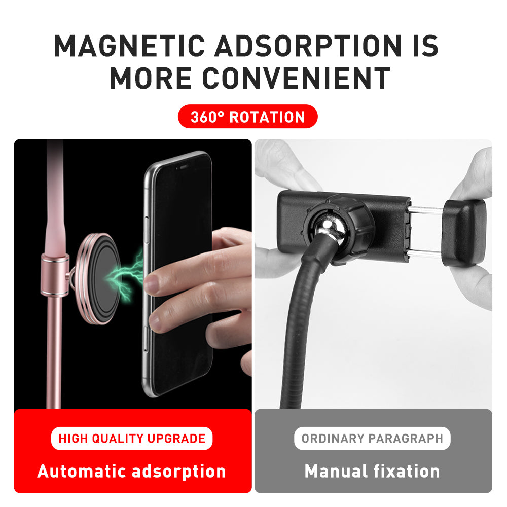 R-JUST Cell Phone Holder for Live Stream/Makeup Magnetic Phone Holder 3 Modes LED Fill Light - Silver