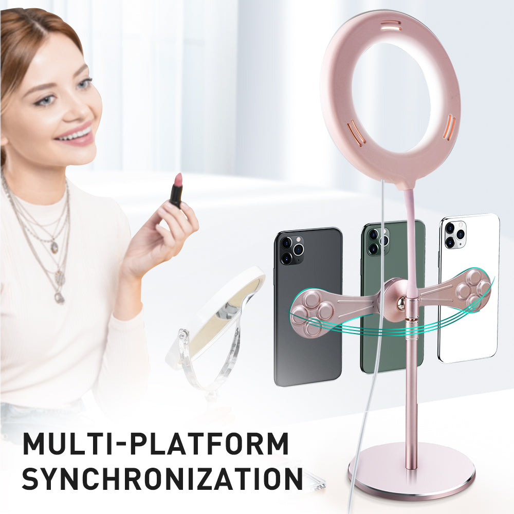 R-JUST Cell Phone Holder for Live Stream/Makeup Magnetic Phone Holder 3 Modes LED Fill Light - Silver
