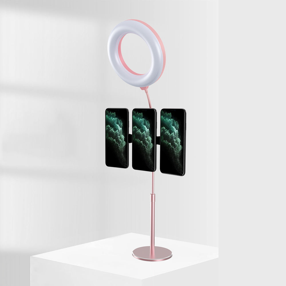 R-JUST Cell Phone Holder for Live Stream/Makeup Magnetic Phone Holder 3 Modes LED Fill Light - Rose Gold