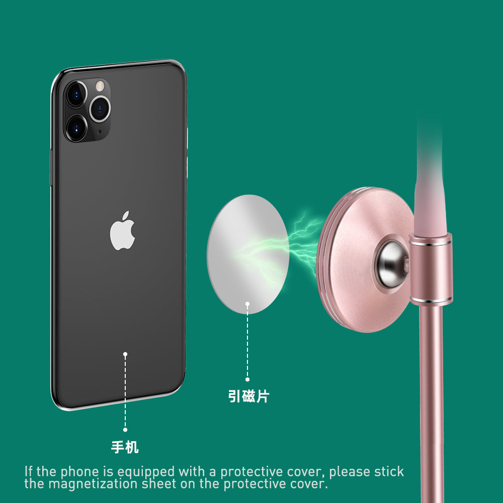R-JUST Cell Phone Holder for Live Stream/Makeup Magnetic Phone Holder 3 Modes LED Fill Light - Rose Gold