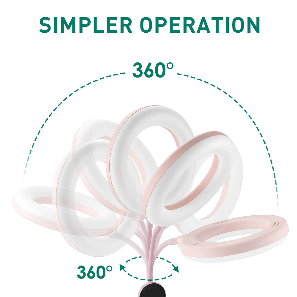 R-JUST Rotary 3 Modes LED Ring Light Magnetic Phone Holder Bracket Table Lamp for Live Stream Make Up - Rose Gold