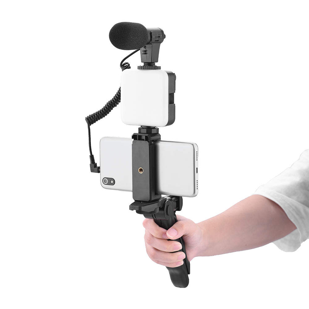 4 in 1 Vlog Shooting Kit Desktop Tripod Adjustable Fill Light Phone Holder Microphone for Mobile Phone 6.5-10cm