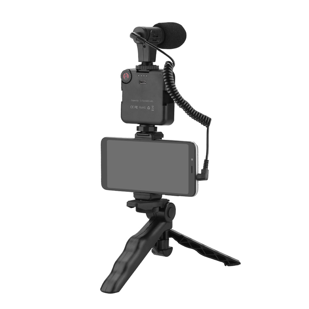4 in 1 Vlog Shooting Kit Desktop Tripod Adjustable Fill Light Phone Holder Microphone for Mobile Phone 6.5-10cm