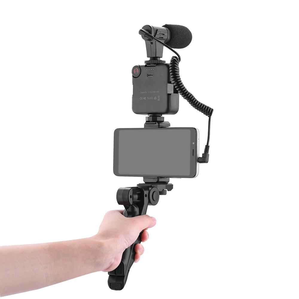 4 in 1 Vlog Shooting Kit Desktop Tripod Adjustable Fill Light Phone Holder Microphone for Mobile Phone 6.5-10cm