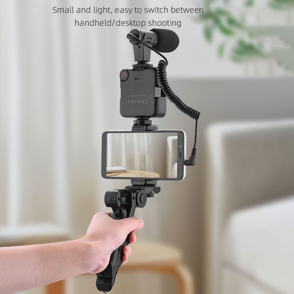 4 in 1 Vlog Shooting Kit Desktop Tripod Adjustable Fill Light Phone Holder Microphone for Mobile Phone 6.5-10cm