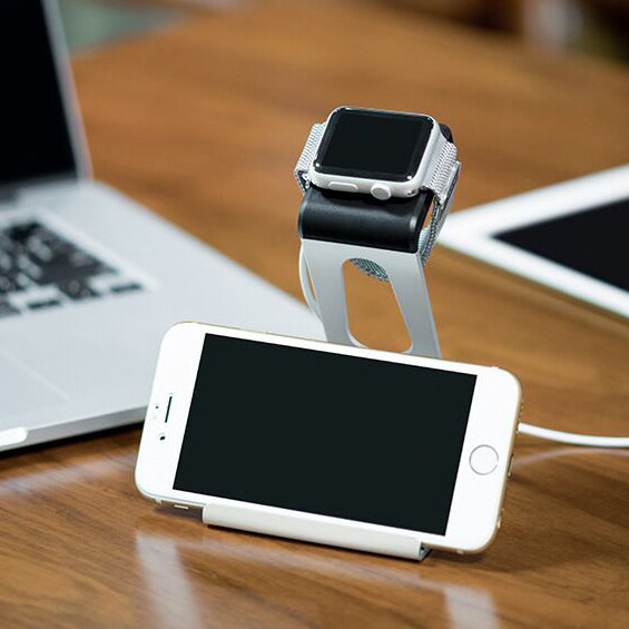 WJS-5 Aluminum Alloy Charging Stand Desktop Holder for Apple Watch iPhone - Silver Color