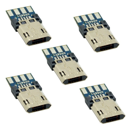 5Pcs Reversible DIY Micro USB 2.0 5Pin Male Plug Connector with Housing Cover for Cell Phone and Tablet Solder Type