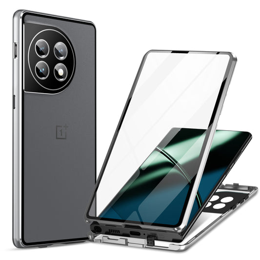 Metal Frame Case for OnePlus 11 5G PC+Tempered Glass Phone Case Full Protection with Lock - Silver