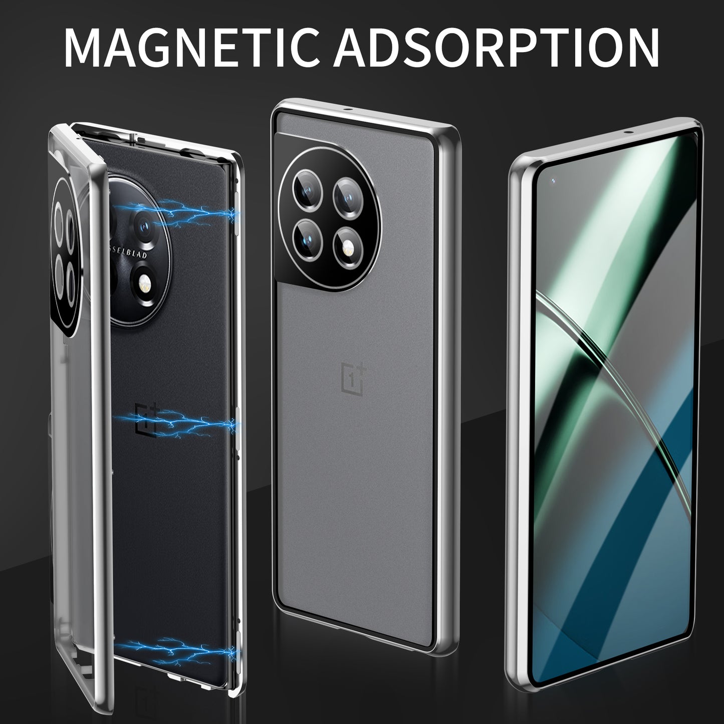 Metal Frame Case for OnePlus 11 5G PC+Tempered Glass Phone Case Full Protection with Lock - Silver