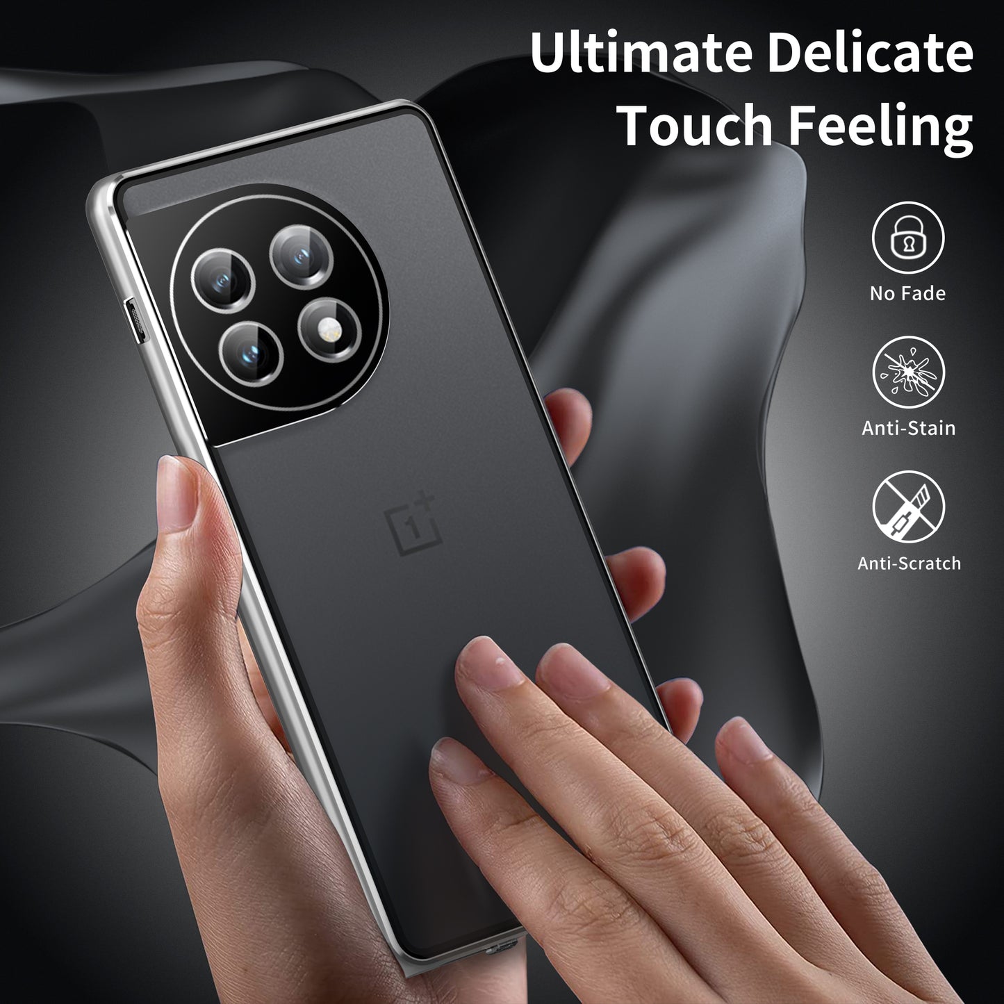 Metal Frame Case for OnePlus 11 5G PC+Tempered Glass Phone Case Full Protection with Lock - Silver