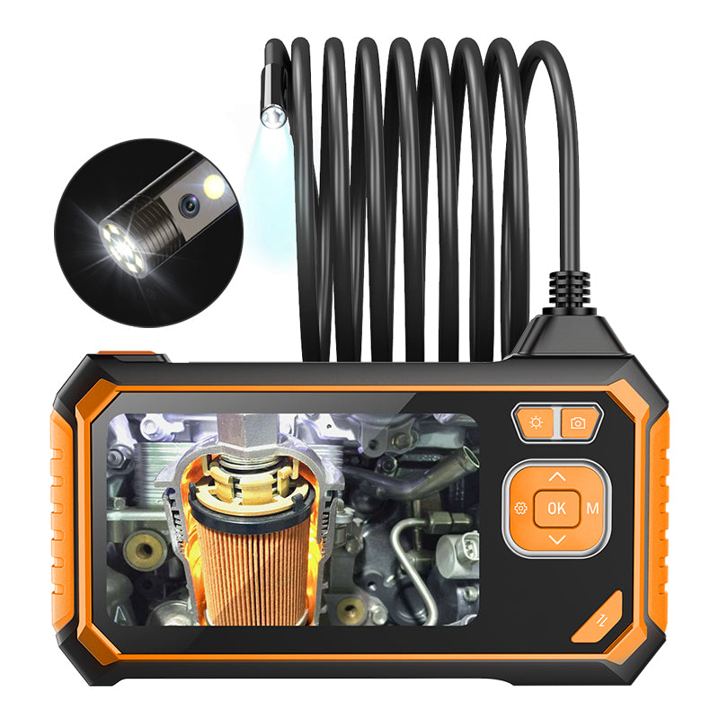 INSKAM113 8mm Industrial Endoscope 1080P Dual Lens HD Digital Borescope Camera 4.3-inch Display Screen with 5M Semi-Rigid Cable - Orange