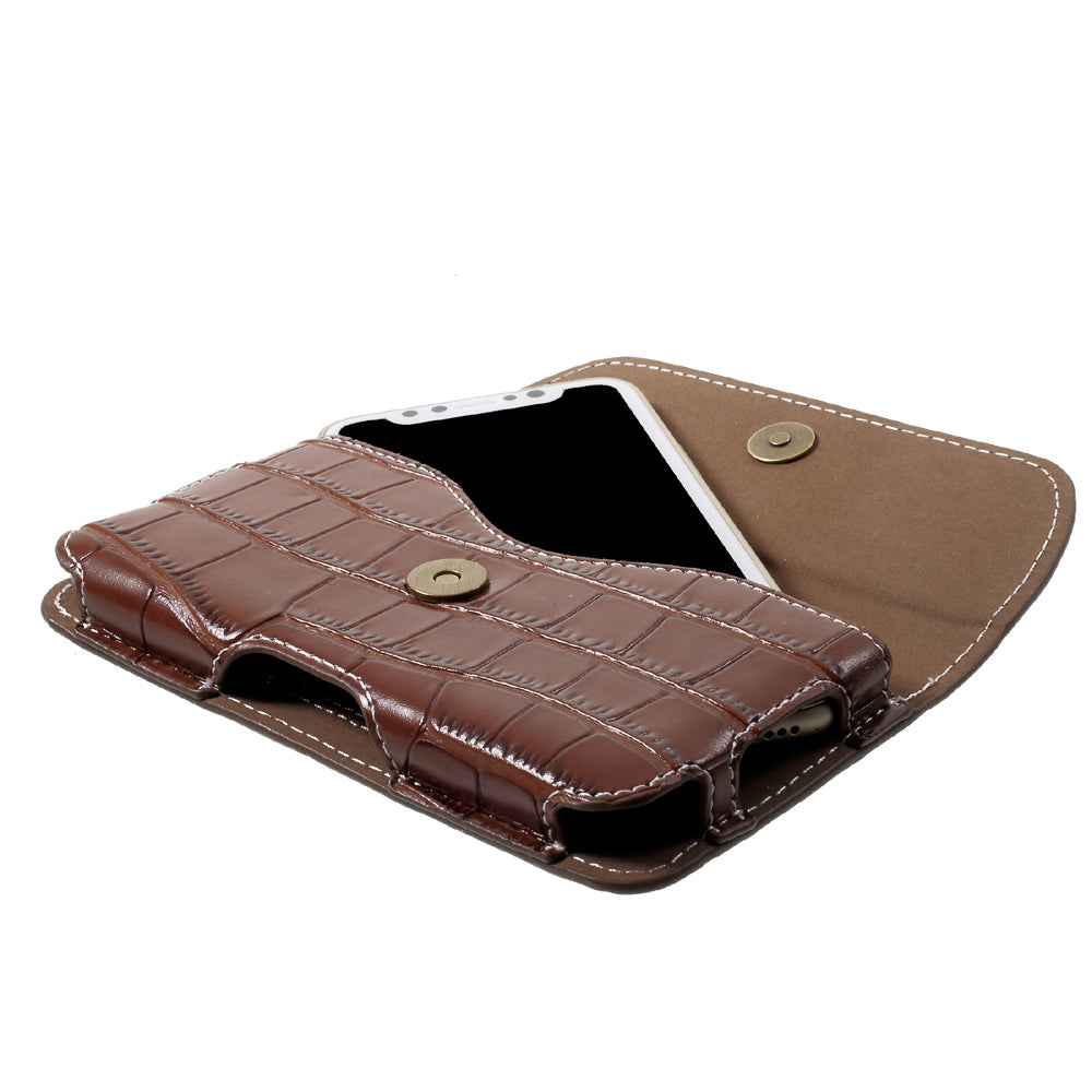 Crocodile Texture Universal Belt Clip PU Leather Pouch Waist Bag for Samsung Galaxy S7 / iPhone 7 - Coffee