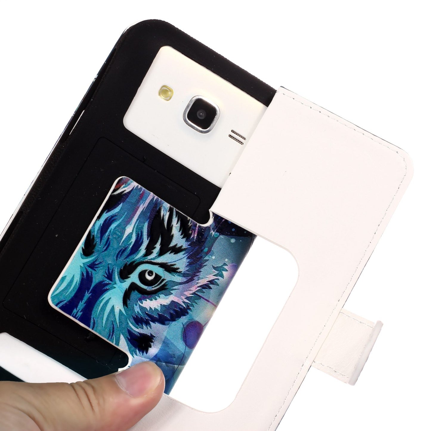 Wolf - Universal Embossed Patterned Leather Wallet Case for iPhone 8/LG K3 (2017)