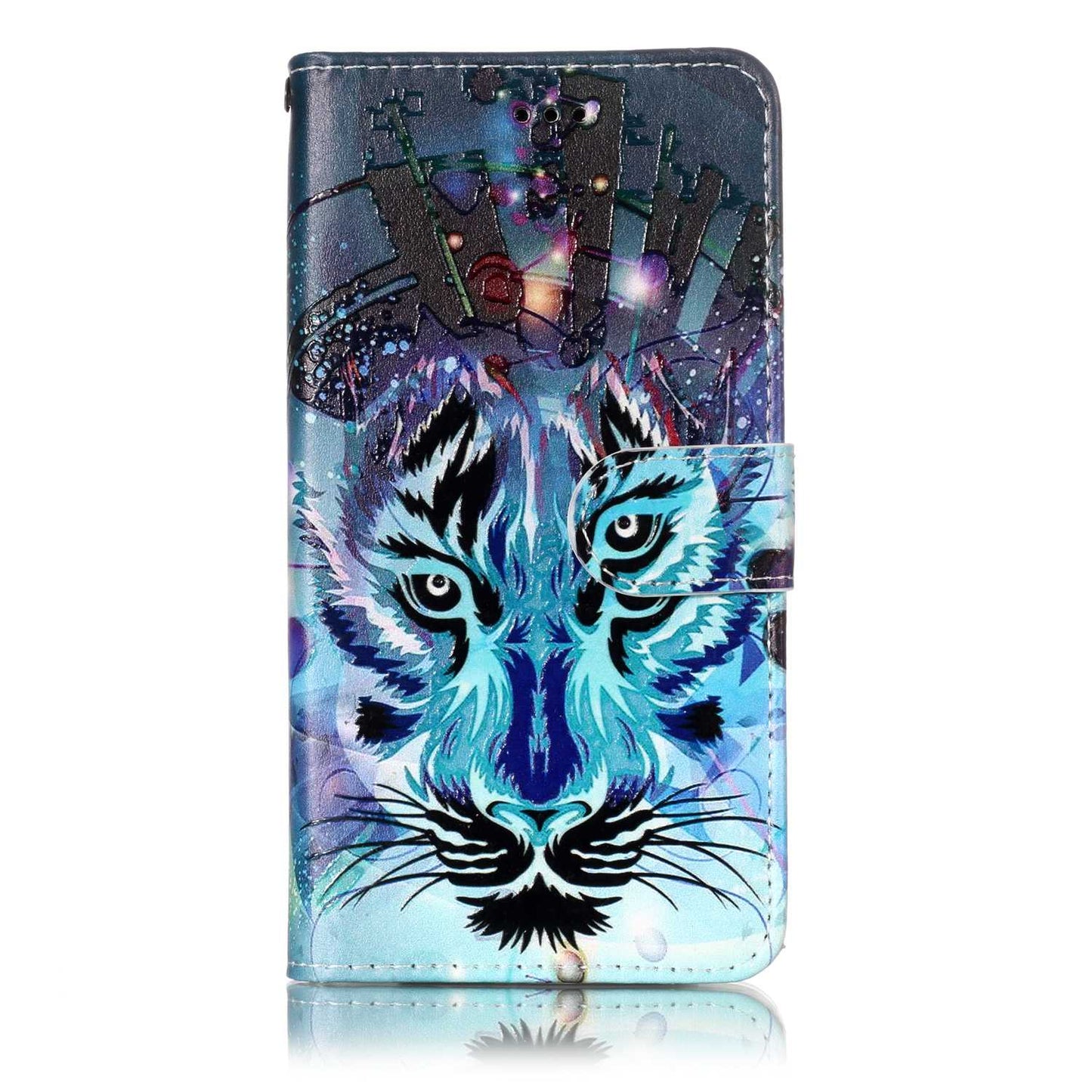 Wolf - Embossed Patterned Leather Wallet Universal Mobile Case for iPhone SE/Motorola Moto E