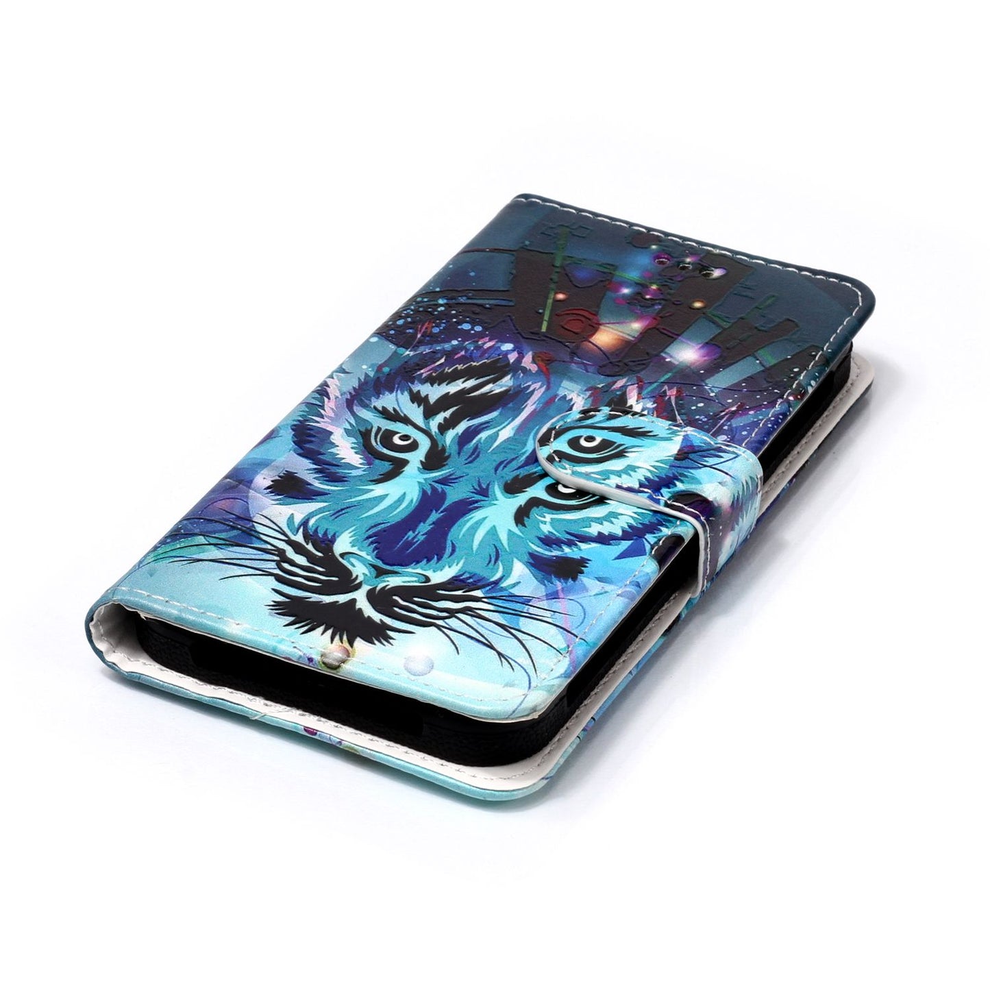 Wolf - Embossed Patterned Leather Wallet Universal Mobile Case for iPhone SE/Motorola Moto E