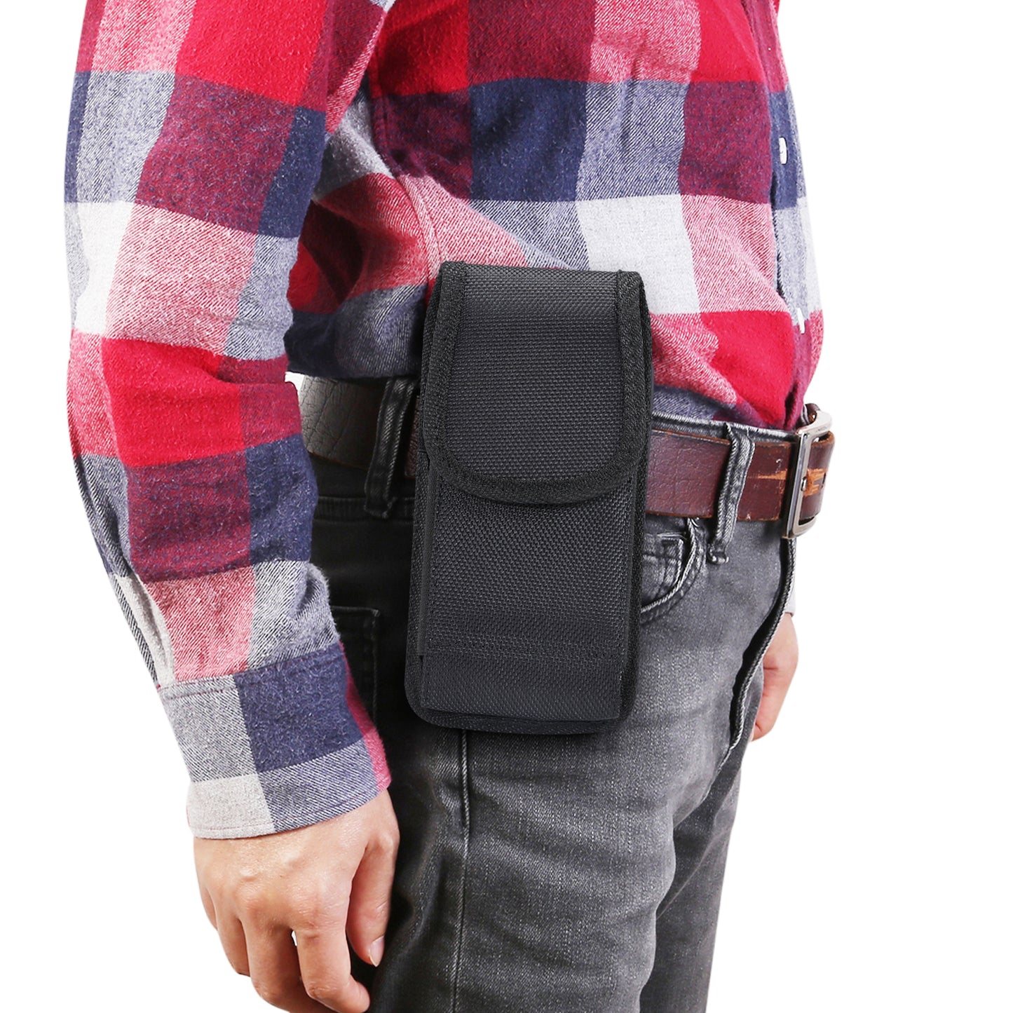 Universal Clip Oxford Cloth Hanging Waist Bag Card Holder Pouch Men Mobile Phone Bag for 4.7-5.0 inch Smartphones - Black