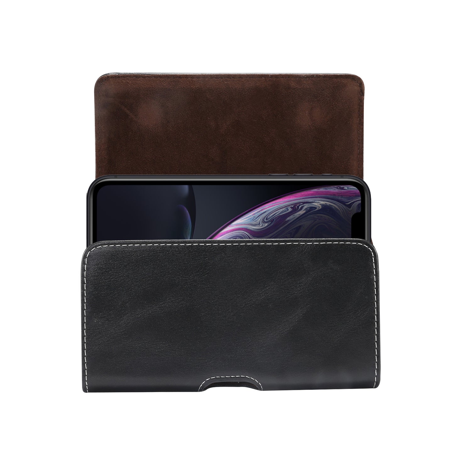 Universal Wear-resistant Leather Waist Bag for 4.7-5.2 Inch Smart Phone - Black