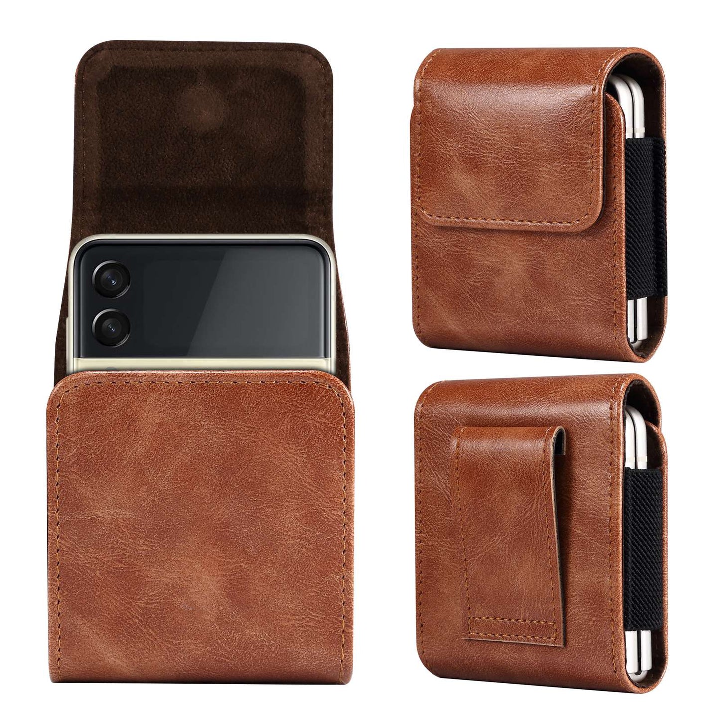 for Samsung Galaxy Z Flip / Z Flip 5G / Z Flip3 5G / Huawei P50 Pocket / Pocket S Belt Waist Bag Microfiber Leather Vertical Flip Cellphone Belt Loop Holster Case