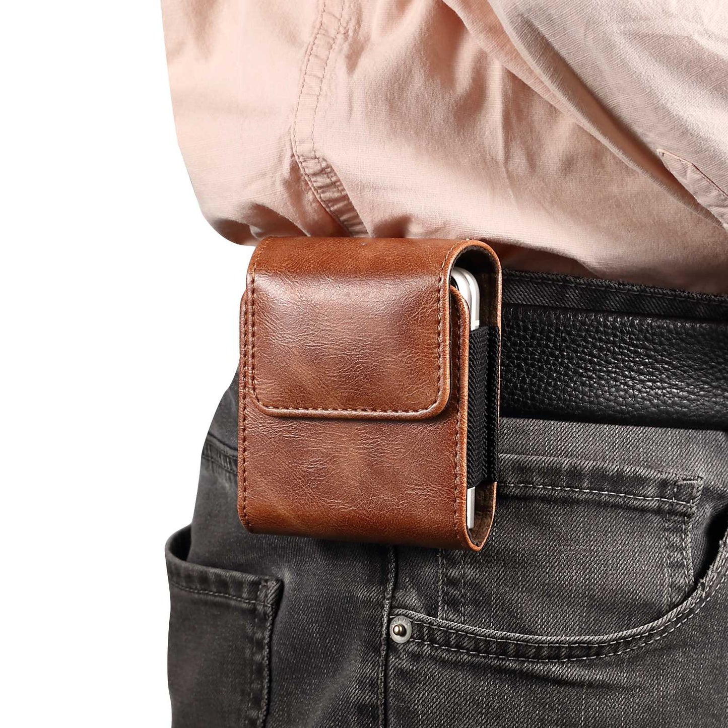for Samsung Galaxy Z Flip / Z Flip 5G / Z Flip3 5G / Huawei P50 Pocket / Pocket S Belt Waist Bag Microfiber Leather Vertical Flip Cellphone Belt Loop Holster Case