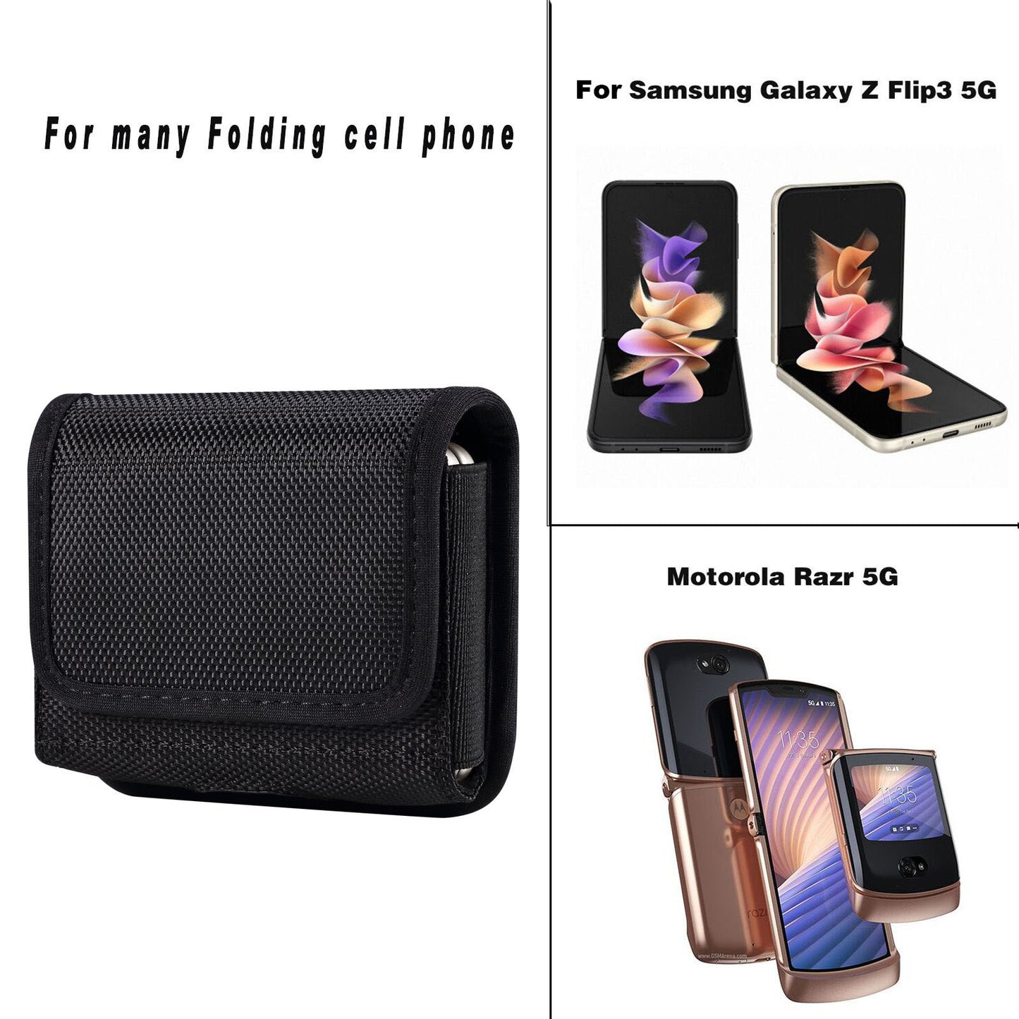Uniqkart for Huawei P50 Pocket S / Samsung Galaxy Z Flip3 5G / Z Flip 5G / Z Flip Oxford Cloth Folding Phone Bag Waist Belt Clip Cell Phone Case