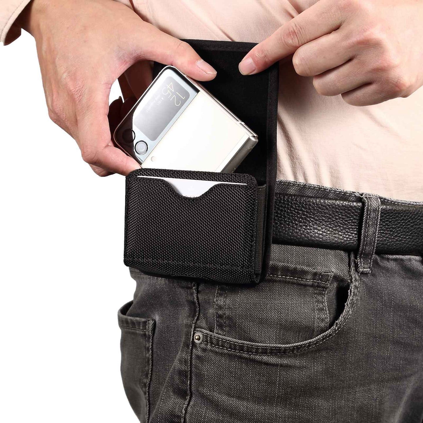 Uniqkart for Huawei P50 Pocket S / Samsung Galaxy Z Flip3 5G / Z Flip 5G / Z Flip Oxford Cloth Folding Phone Bag Waist Belt Clip Cell Phone Case