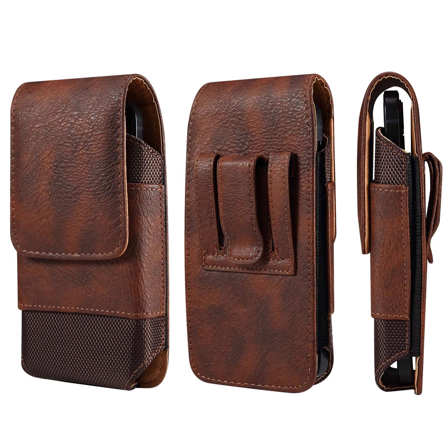 for Samsung Galaxy S22+ 5G / iPhone 11 Pro Max / Huawei Mate 40 / Honor 50 Universal 6.5-Inch Phone Waist Pouch Elastic Sides Card Carrying Bag - Brown