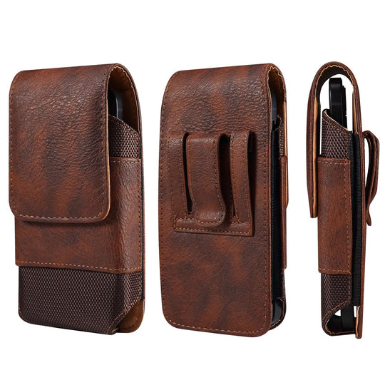 for Samsung Galaxy S22+ 5G / iPhone 11 Pro Max / Huawei Mate 40 / Honor 50 Universal 6.5-Inch Phone Waist Pouch Elastic Sides Card Carrying Bag - Brown