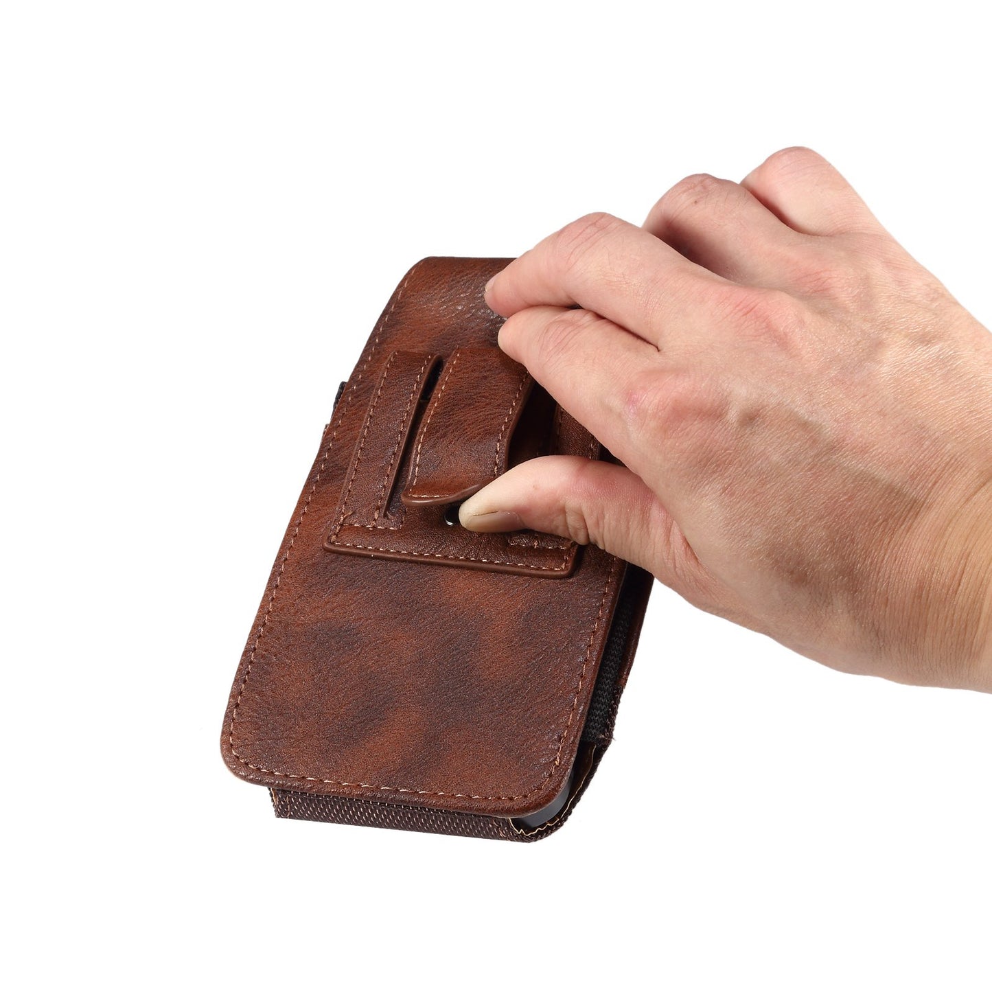 for Samsung Galaxy S22+ 5G / iPhone 11 Pro Max / Huawei Mate 40 / Honor 50 Universal 6.5-Inch Phone Waist Pouch Elastic Sides Card Carrying Bag - Brown