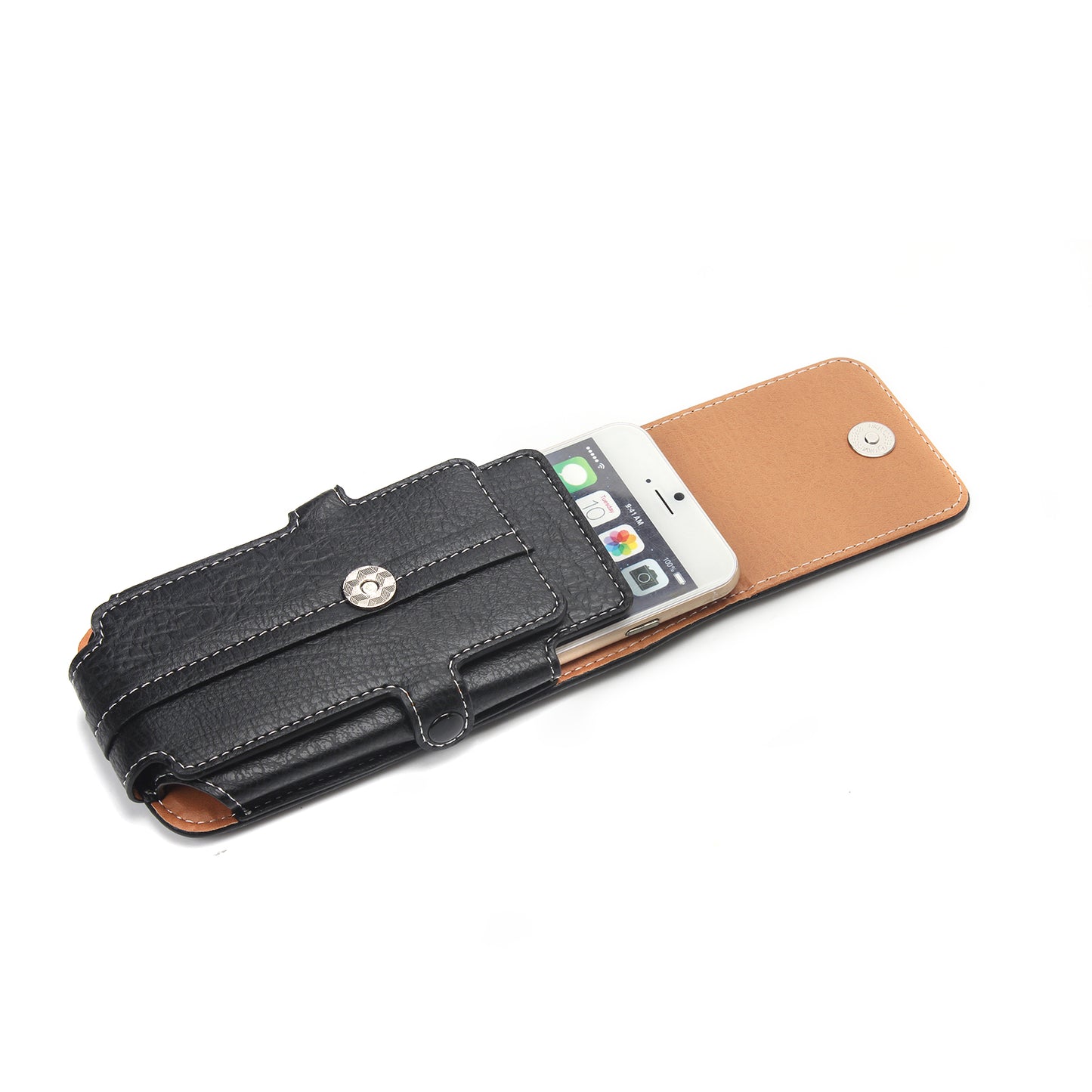 Size 130 x 65 x 10mm Card Holder Vertical Flip Leather Holster with Belt Loop for iPhone SE 5s 5c Etc - Black