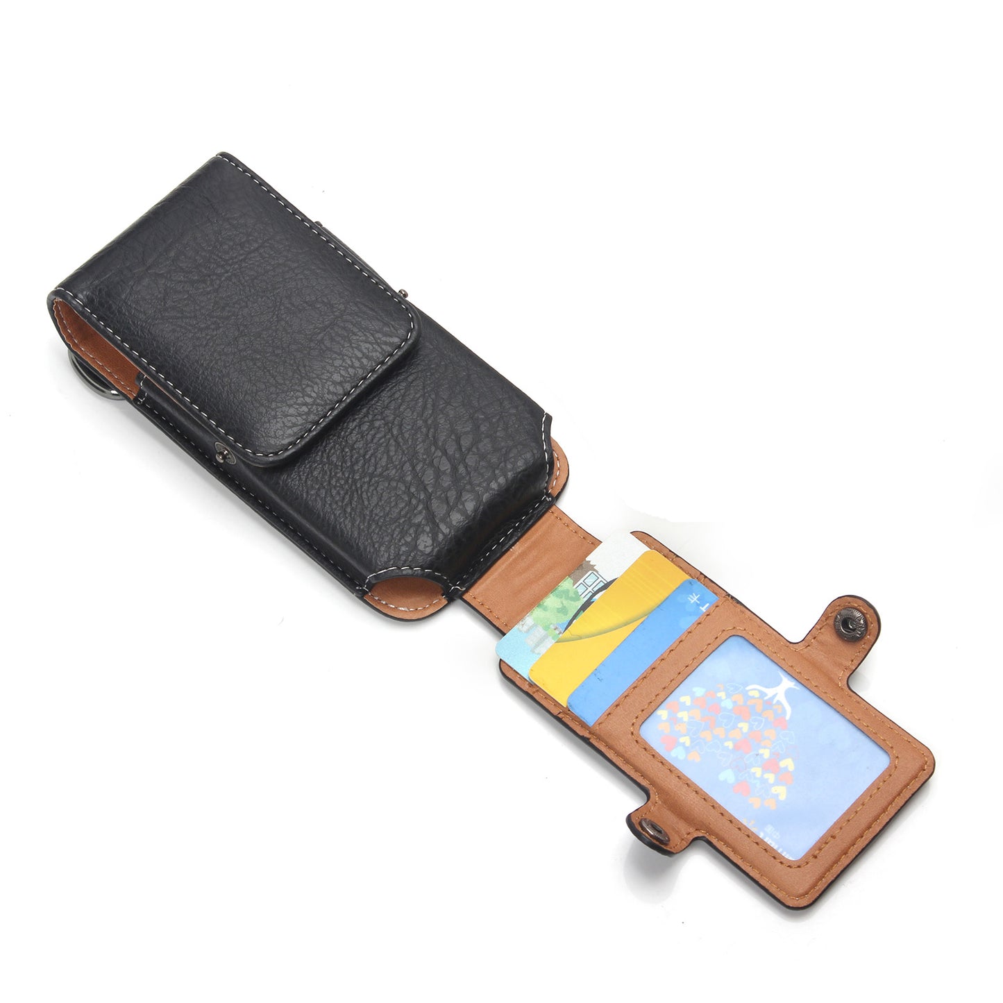 Size 130 x 65 x 10mm Card Holder Vertical Flip Leather Holster with Belt Loop for iPhone SE 5s 5c Etc - Black