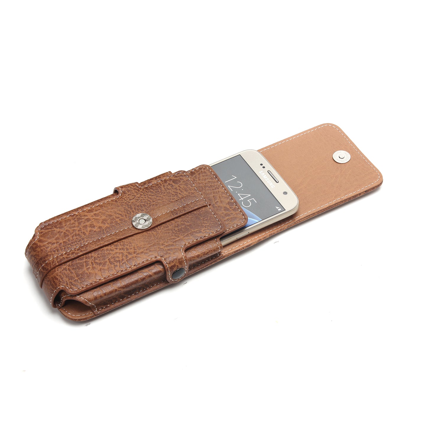Elephant Card Holder Vertical Leather  Flip Holster Case with Belt Loop, Size: 130 x 65 x 10mm - Light Brown