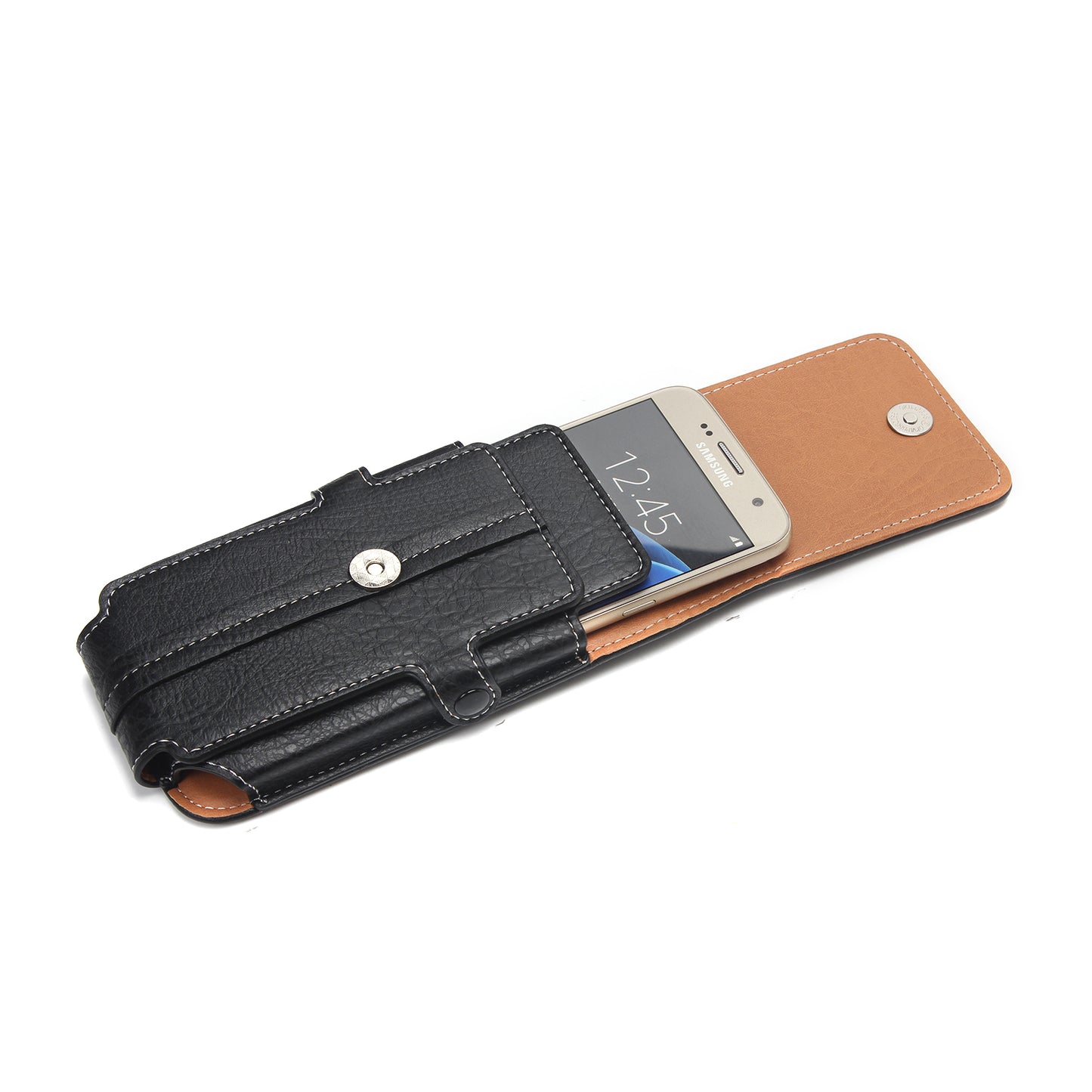 Size 140 x 73 x 10mm Card Slots Vertical Flip Leather Holster Case with Belt Loop for iPhone 7 6s 6 Etc - Black