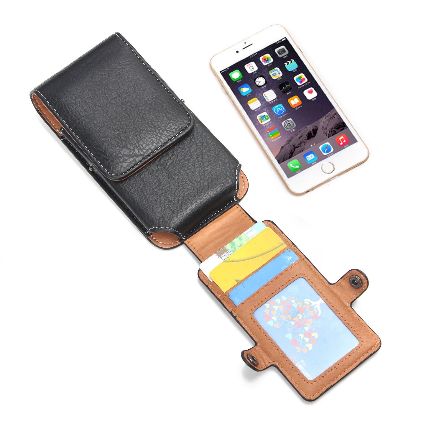 Size 140 x 73 x 10mm Card Slots Vertical Flip Leather Holster Case with Belt Loop for iPhone 7 6s 6 Etc - Black