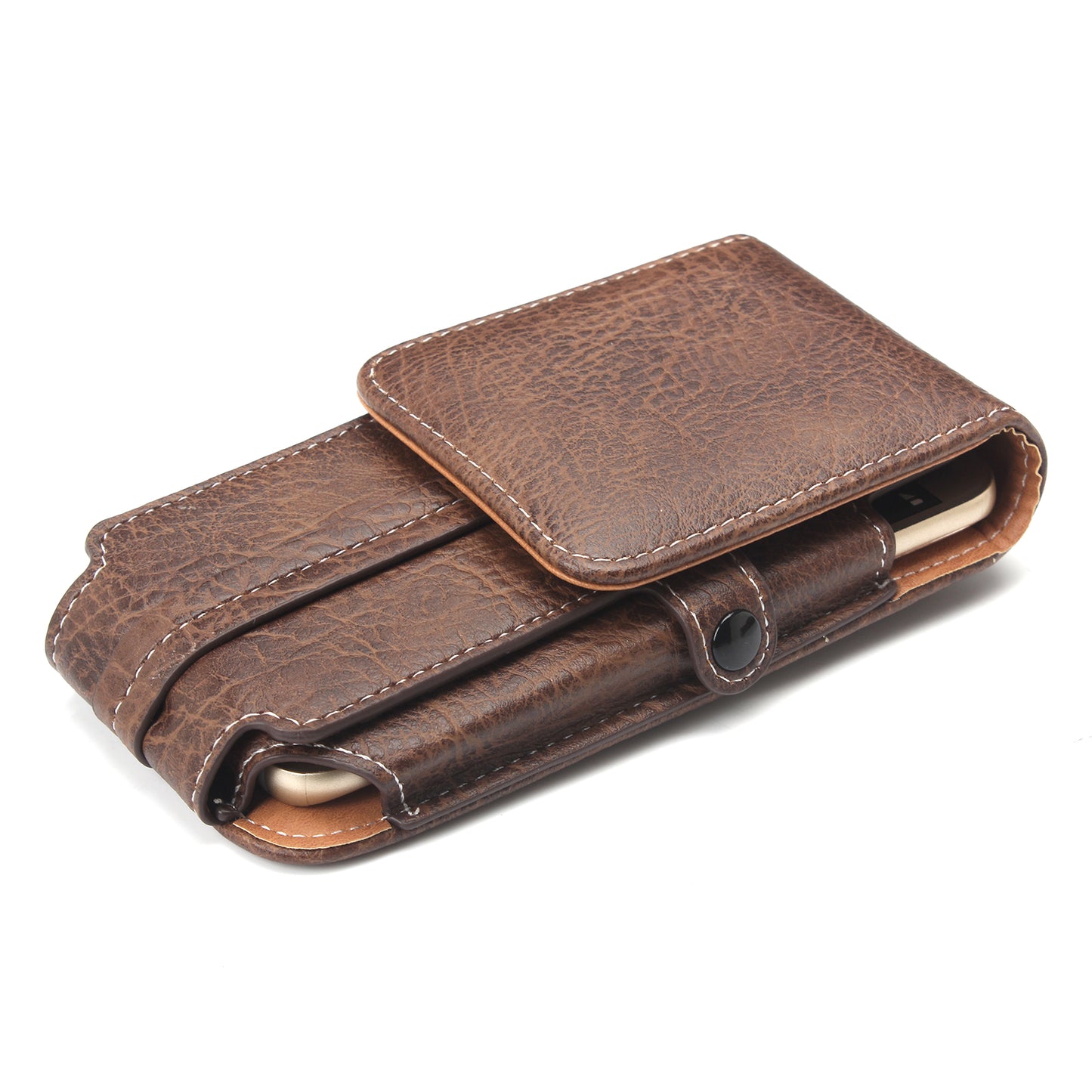 Vertical Flip Belt Loop Leather Card Holder Holster for iPhone 7 6s 6 Etc, Size: 140 x 73 x 10mm - Dark Brown