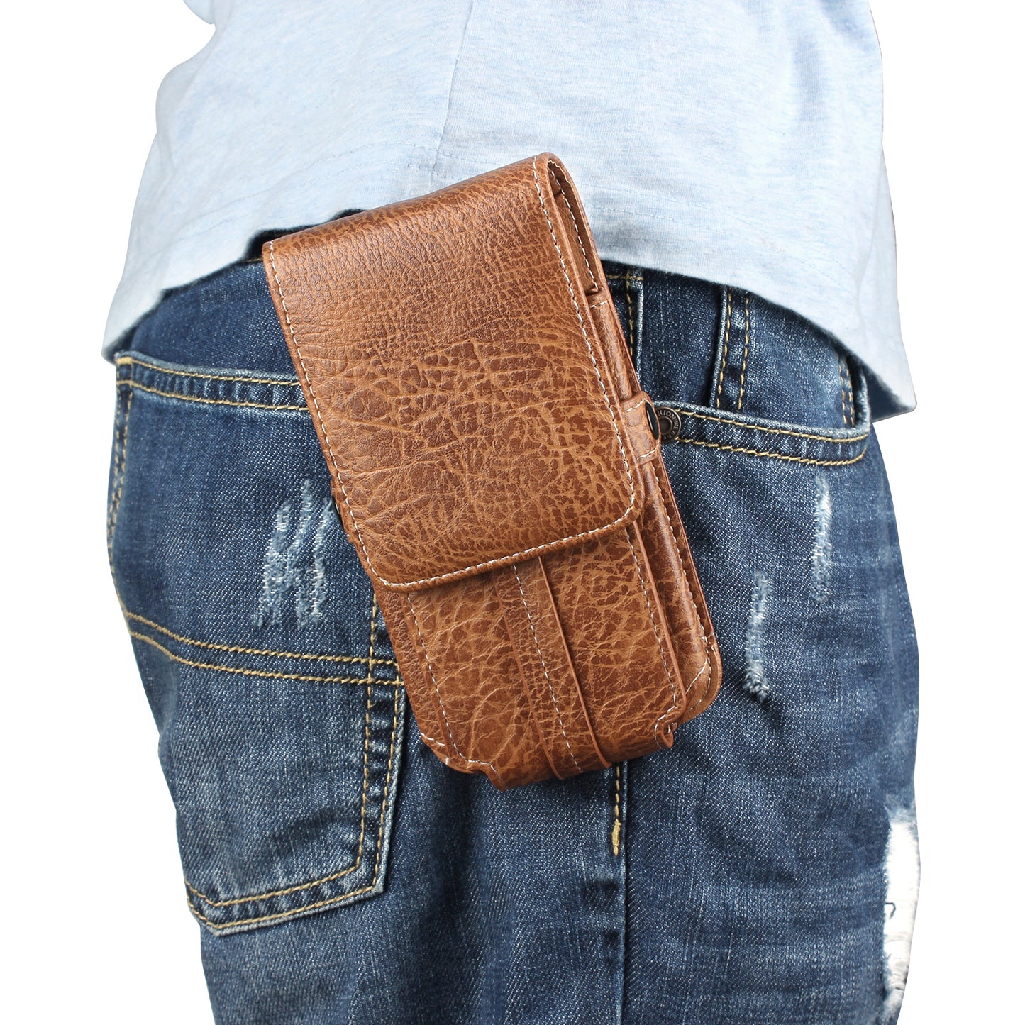 Card Slots Vertical Leather Pouch Holster with Belt Loop for iPhone 7 6s 6 Etc, Size: 140 x 73 x 10mm - Light Brown