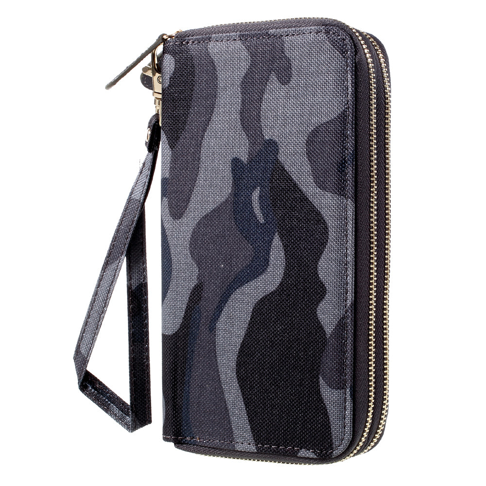 Leather Pouch Bag with Hand Strap for iPhone 8/7/6s/6, Size: 141 x 70mm - Camo Pattern / Dark Blue