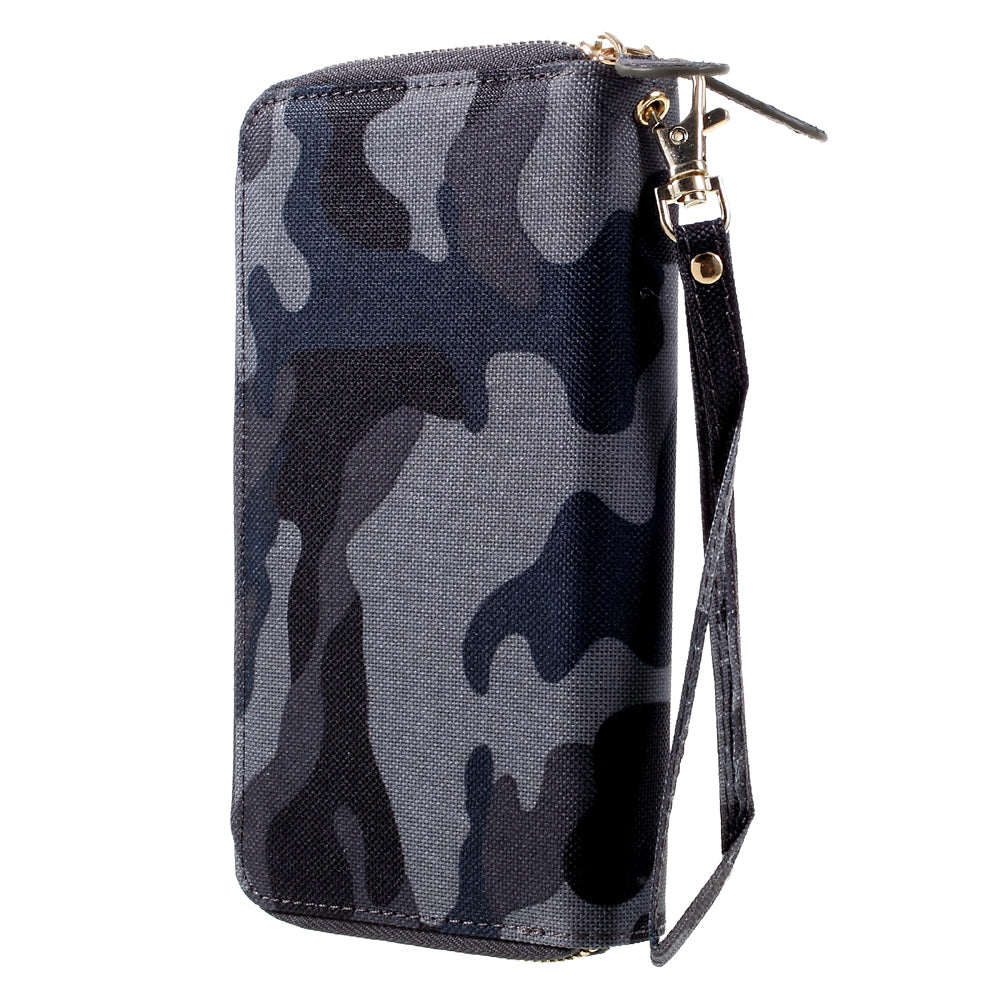 Leather Pouch Bag with Hand Strap for iPhone 8/7/6s/6, Size: 141 x 70mm - Camo Pattern / Dark Blue