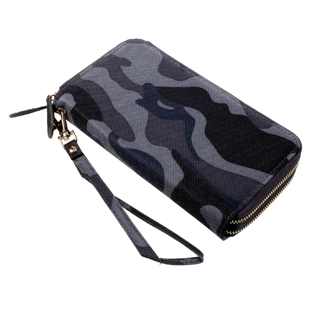 Leather Pouch Bag with Hand Strap for iPhone 8/7/6s/6, Size: 141 x 70mm - Camo Pattern / Dark Blue