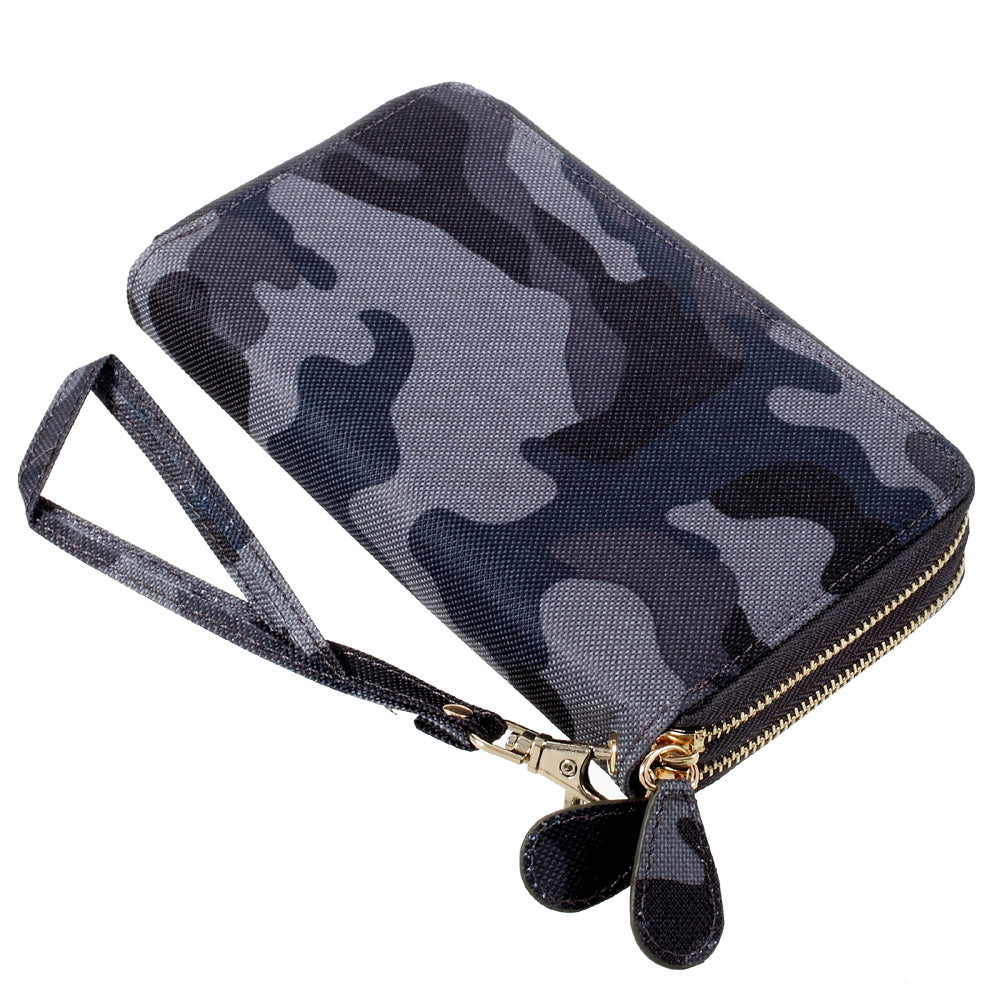 Leather Pouch Bag with Hand Strap for iPhone 8/7/6s/6, Size: 141 x 70mm - Camo Pattern / Dark Blue