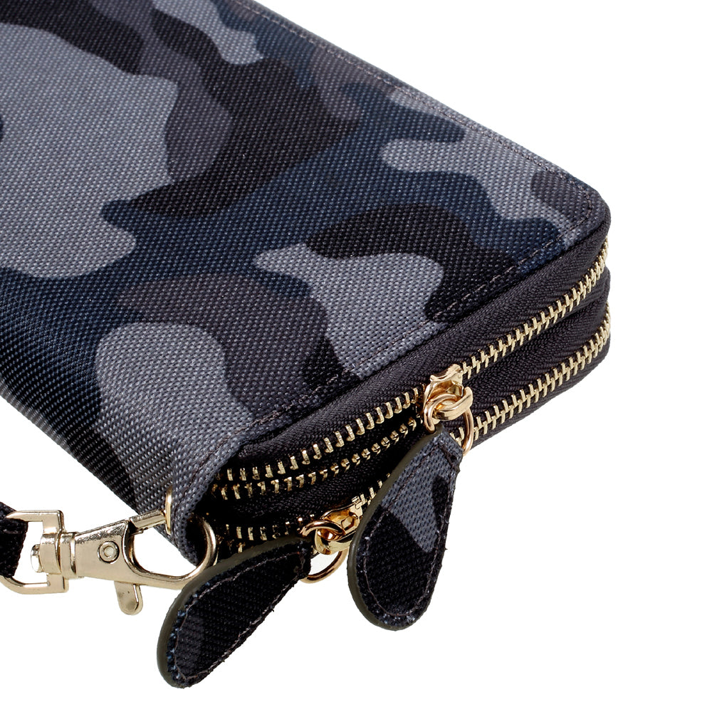 Leather Pouch Bag with Hand Strap for iPhone 8/7/6s/6, Size: 141 x 70mm - Camo Pattern / Dark Blue