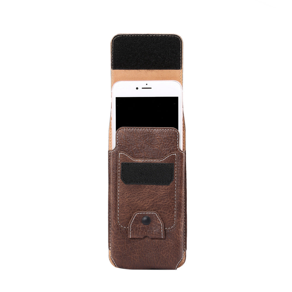Elephant Skin Universal Vertical Leather Holster Pouch Card Holder with Carabiner,  Inner Size: 14x7.5x1cm - Coffee