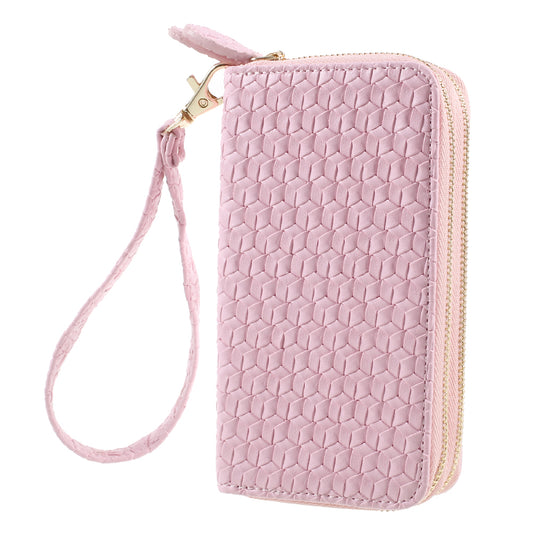 Universal Zipper Wallet Leather Shell with Strap for iPhone 6 /6s /7 - Woven Texture / Pink